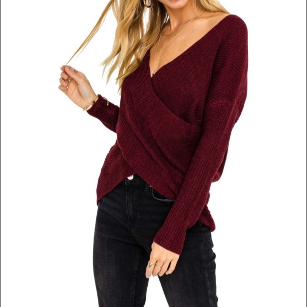 Women’s ASTR Red Burgundy Wrap Sweater Small